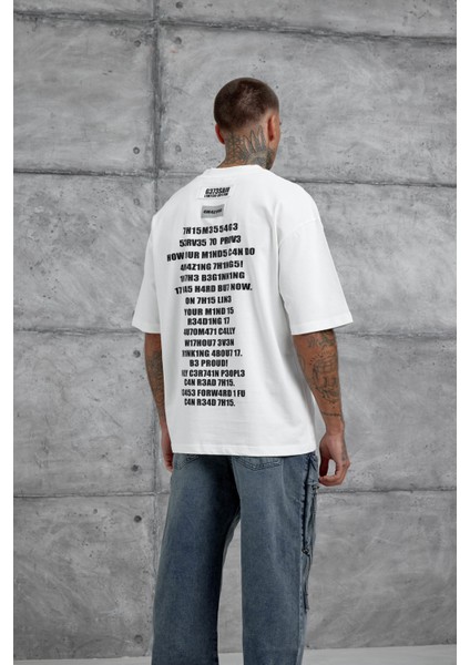 Beyaz BR41N POW3R Yazılı Oversize Tshirt