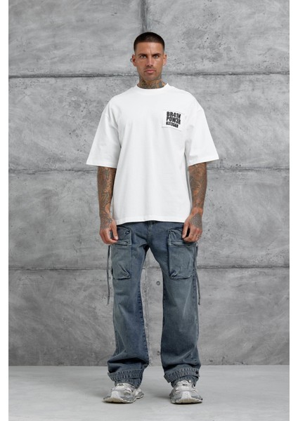 Beyaz BR41N POW3R Yazılı Oversize Tshirt fiyatları