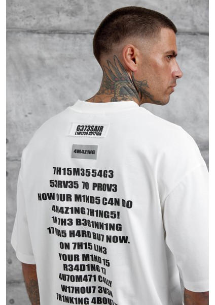 Beyaz BR41N POW3R Yazılı Oversize Tshirt modelleri