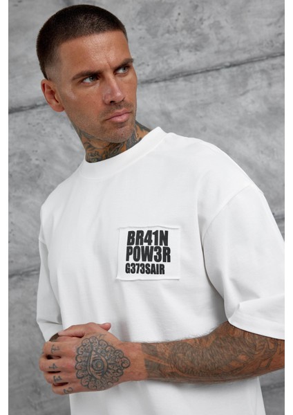Beyaz BR41N POW3R Yazılı Oversize Tshirt fırsatları