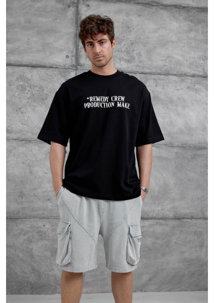 Siyah Remedy Crew Yazılı Oversize Tshirt fiyatları