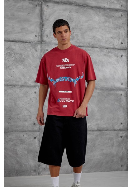 Kırmızı Areswing Yazılı Oversize Tshirt fiyatları