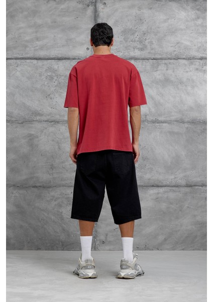 Kırmızı Areswing Yazılı Oversize Tshirt modelleri