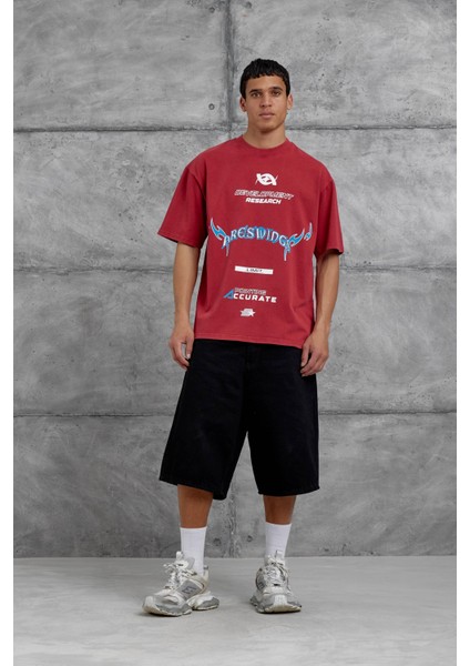 Kırmızı Areswing Yazılı Oversize Tshirt fırsatları