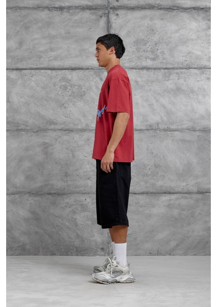 Kırmızı Areswing Yazılı Oversize Tshirt indirimleri