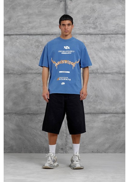 Mavi Areswing Yazılı Oversize Tshirt