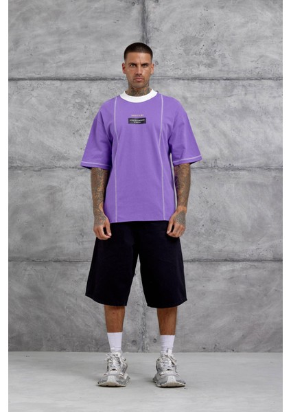 Mor Dont Cry Baskılı Oversize Tshirt