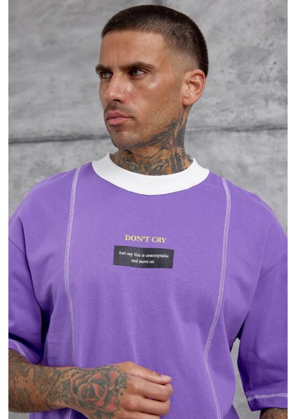 Mor Dont Cry Baskılı Oversize Tshirt fiyatları