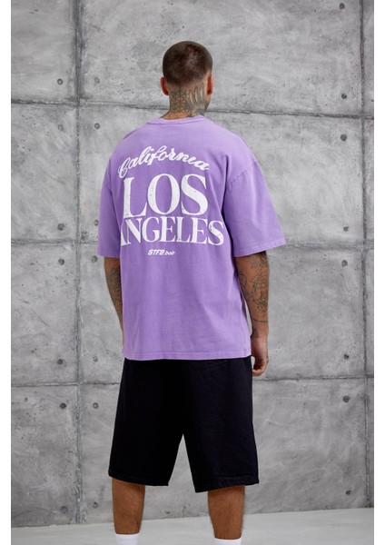 Mor Los Angeles Yıkamalı Oversize Tshirt