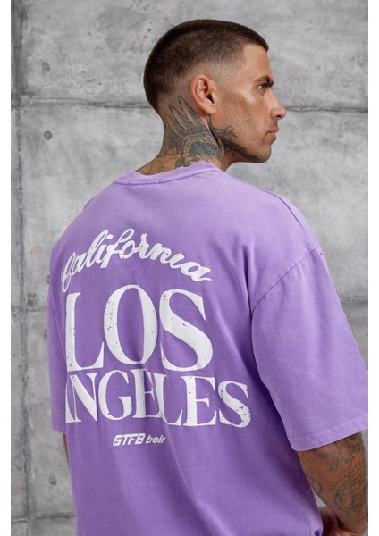 Mor Los Angeles Yıkamalı Oversize Tshirt modelleri