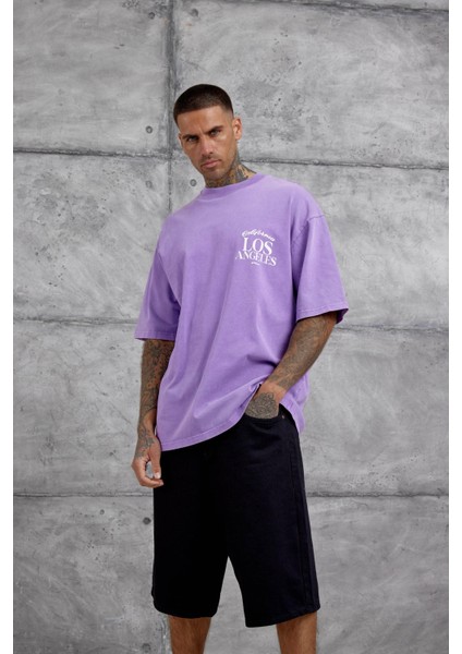 Mor Los Angeles Yıkamalı Oversize Tshirt indirimleri