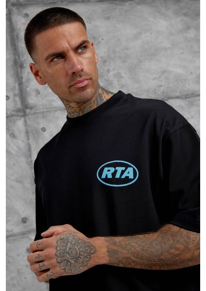 Siyah First Your Mind Yazılı Oversize Tshirt fiyatları