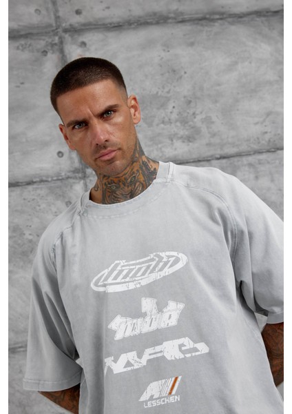 Gri Lesschen Baskılı Yıkamalı Oversize Tshirt fiyatları