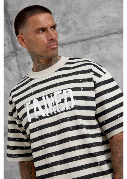 Krem Tained Baskılı Oversize Tshirt fiyatları