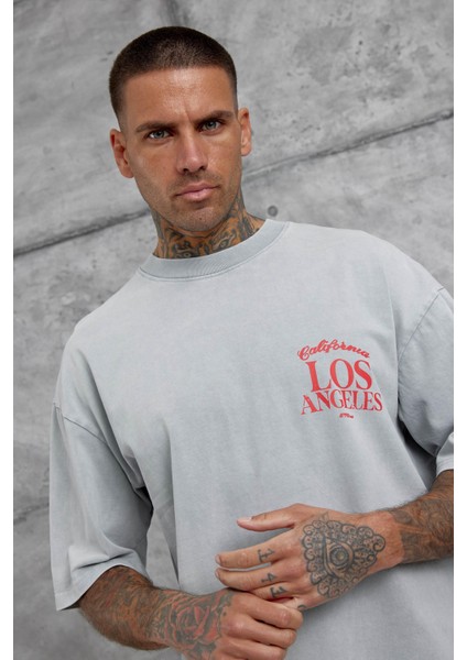 Gri Los Angeles Yıkamalı Oversize Tshirt fırsatları
