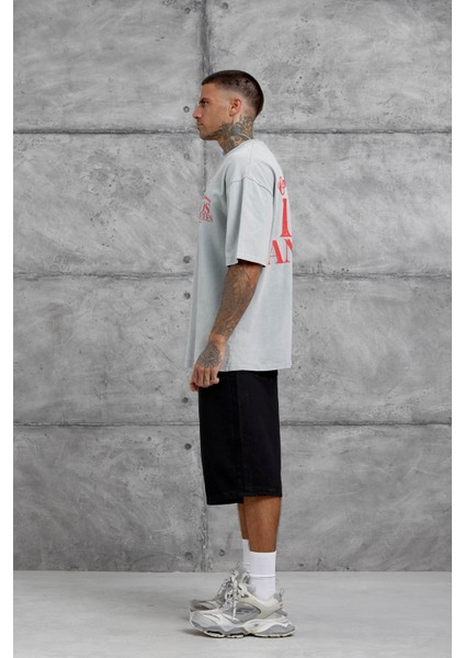 Gri Los Angeles Yıkamalı Oversize Tshirt indirimleri