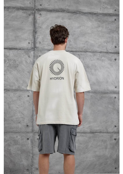 Krem Arka Hydrion Yazılı Oversize Tshirt