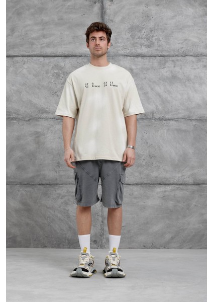 Krem Arka Hydrion Yazılı Oversize Tshirt fiyatları