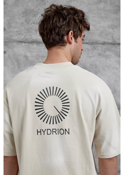Krem Arka Hydrion Yazılı Oversize Tshirt modelleri