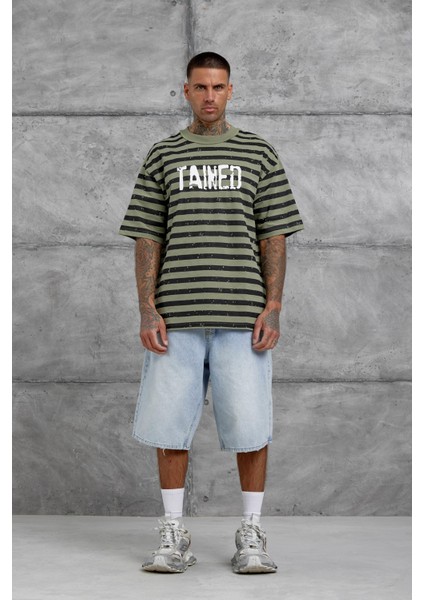 Haki Tained Baskılı Oversize Tshirt
