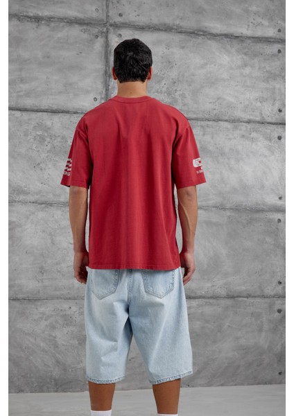 Kırmızı Remember Yazılı Yakımalı Oversize Tshirt fırsatları