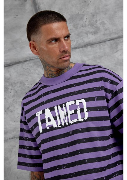 Mor Tained Baskılı Oversize Tshirt