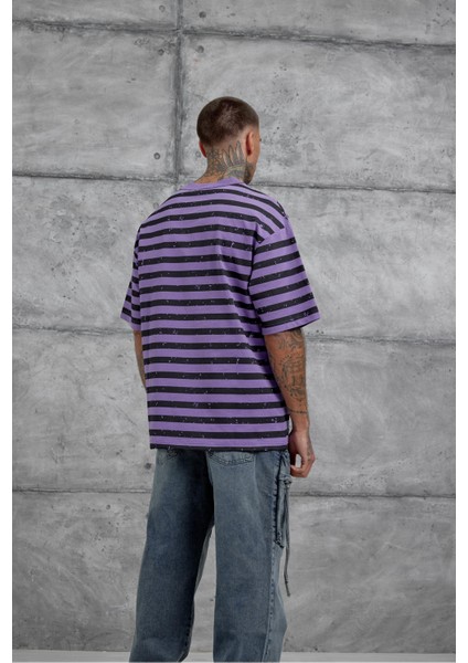 Mor Tained Baskılı Oversize Tshirt