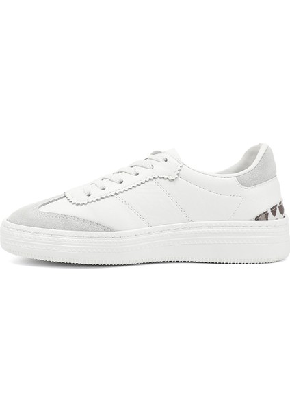 Kadın Beyaz Lastik Bağcıklı Hakiki Deri Sneaker