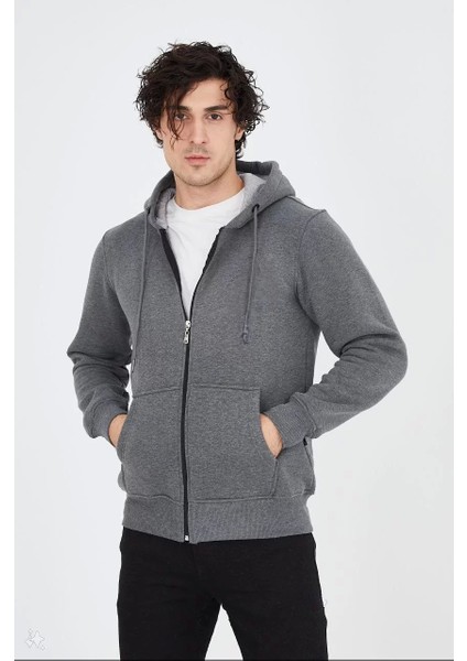 Tam Fermuarlı Kapşonlu Sweatshirt - Füme modelleri