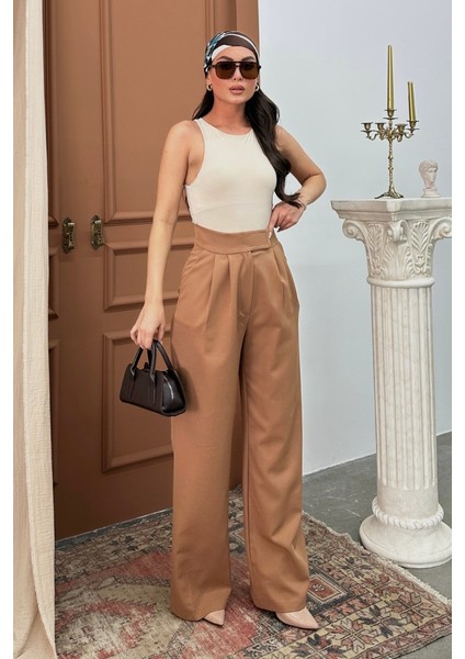 Kadın Palazzo Pantolon Beli Cırtlı Çift Cepli Bol Paça Pantolon fiyatları