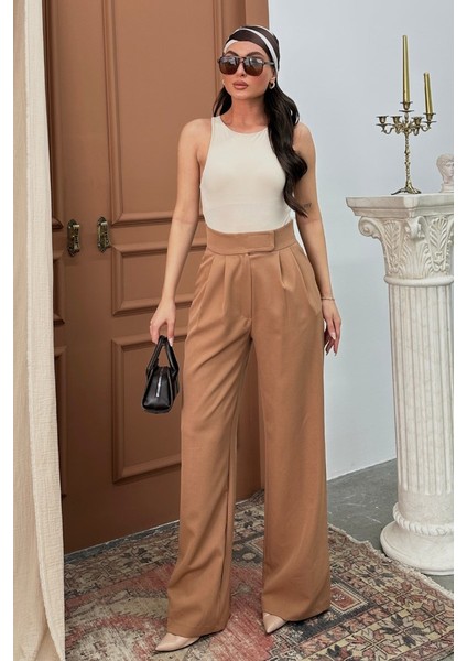 Kadın Palazzo Pantolon Beli Cırtlı Çift Cepli Bol Paça Pantolon modelleri