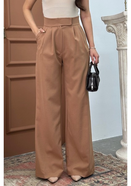 Kadın Palazzo Pantolon Beli Cırtlı Çift Cepli Bol Paça Pantolon fırsatları