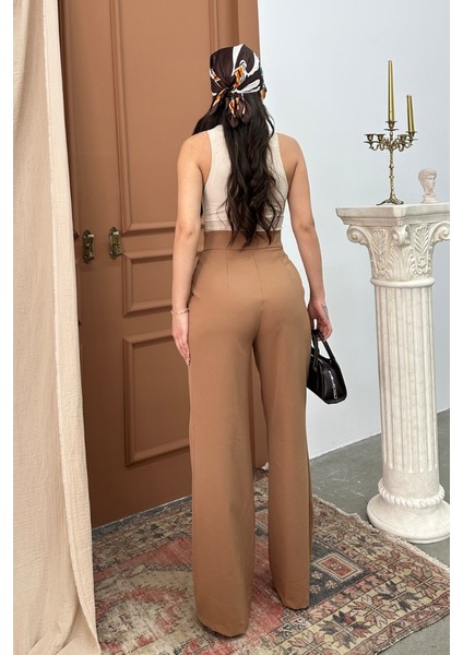 Kadın Palazzo Pantolon Beli Cırtlı Çift Cepli Bol Paça Pantolon indirimleri