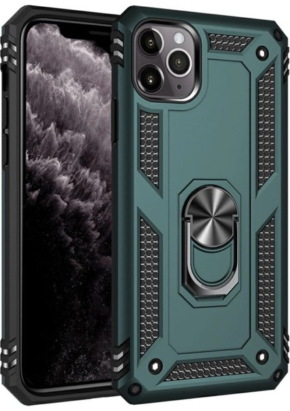 Iphone 11 Pro Max Kılıf Sofya Yüzüklü Silikon Kapak - Yeşil Mrayd