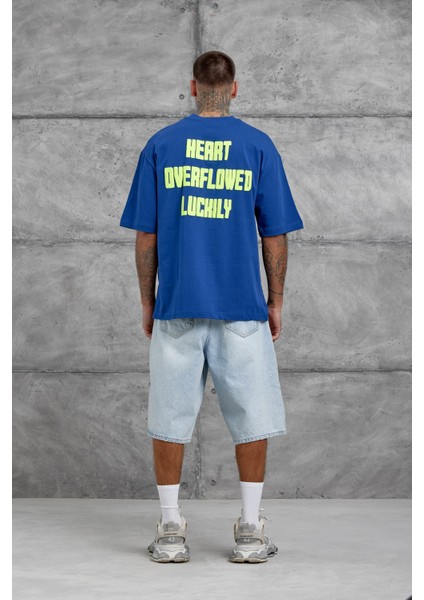 Lacivert Kalp Küpür Baskılı Oversize Tshirt modelleri
