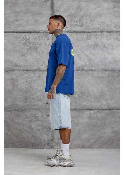 Lacivert Kalp Küpür Baskılı Oversize Tshirt indirimleri