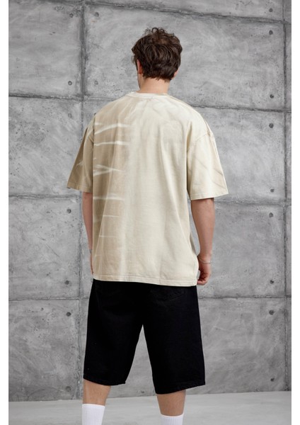 Krem Spirit&speed Yazılı Yıkamalı Oversize Tshirt modelleri