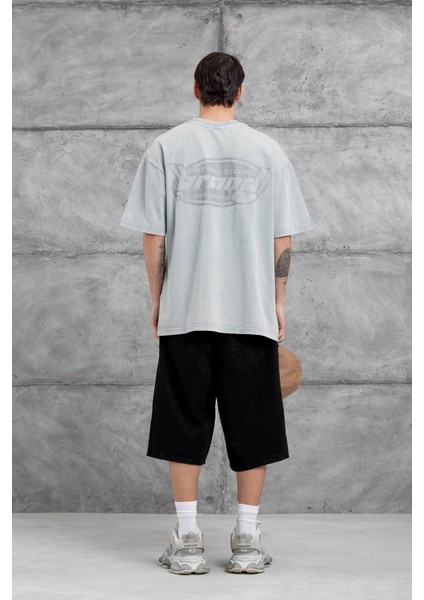 Gri Brand Yazılı Yıkamalı Oversize Tshirt modelleri