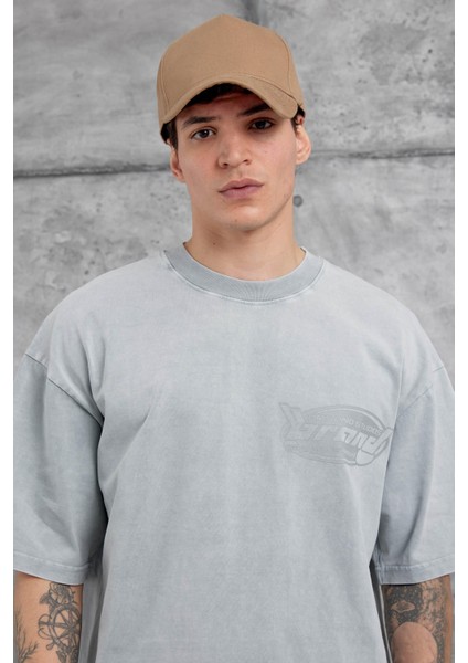 Gri Brand Yazılı Yıkamalı Oversize Tshirt fırsatları