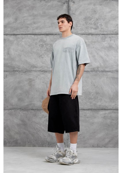 Gri Brand Yazılı Yıkamalı Oversize Tshirt indirimleri