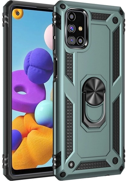 Samsung Galaxy M31s Kılıf Sofya Yüzüklü Silikon Kapak - Yeşil Mrayd