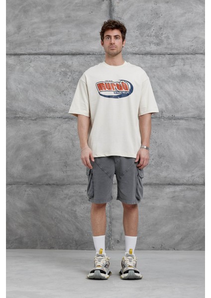 Krem Murth Baskılı Oversize Tshirt