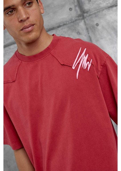 Kırmızı Parçalı Yıkamalı Oversize Tshirt fiyatları
