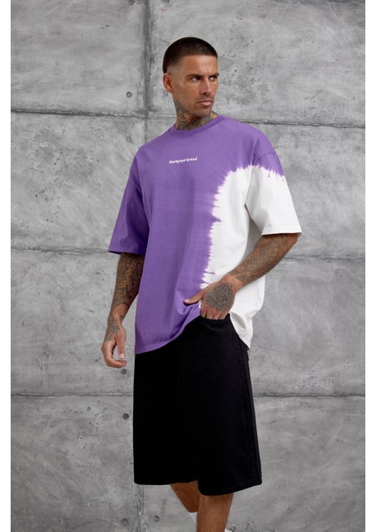 Mor Desinged Brand Yazılı Oversize Tshirt