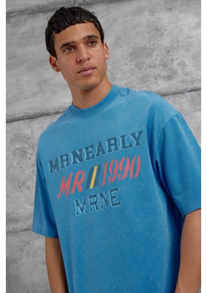 Mavi Mrnearly Yazılı Oversize Tshirt modelleri