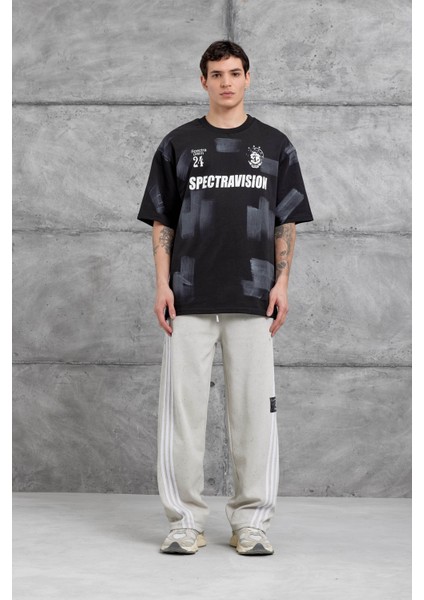 Siyah Spectravision Detaylı Oversize Tshirt