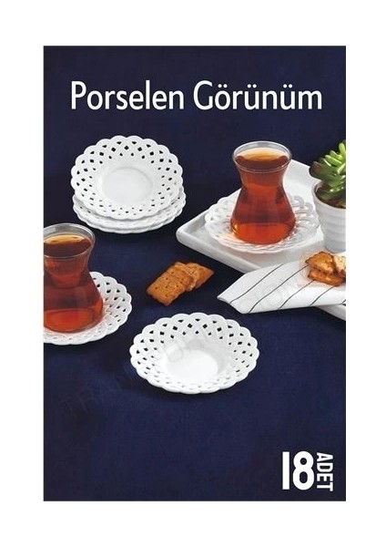 Çay Tabağı Porselen Görünüm 18 Adet Tabağı Seti Seti