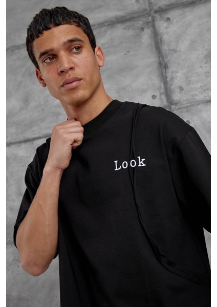 Siyah Look Yazılı Parçalı Oversize Tshirt fiyatları