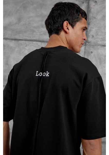 Siyah Look Yazılı Parçalı Oversize Tshirt modelleri