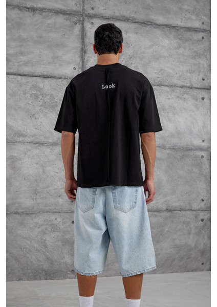Siyah Look Yazılı Parçalı Oversize Tshirt fırsatları
